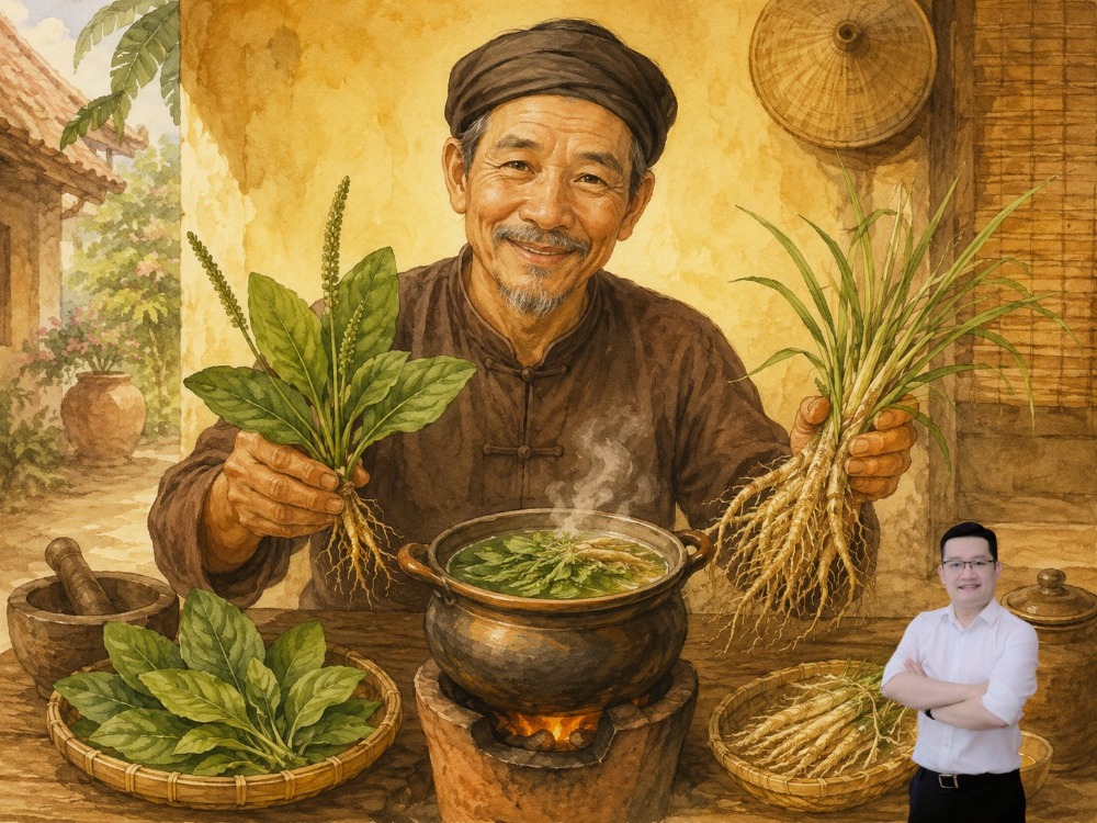 Mã đề nấu cùng cỏ tranh Mã đề nấu cùng cỏ tranh